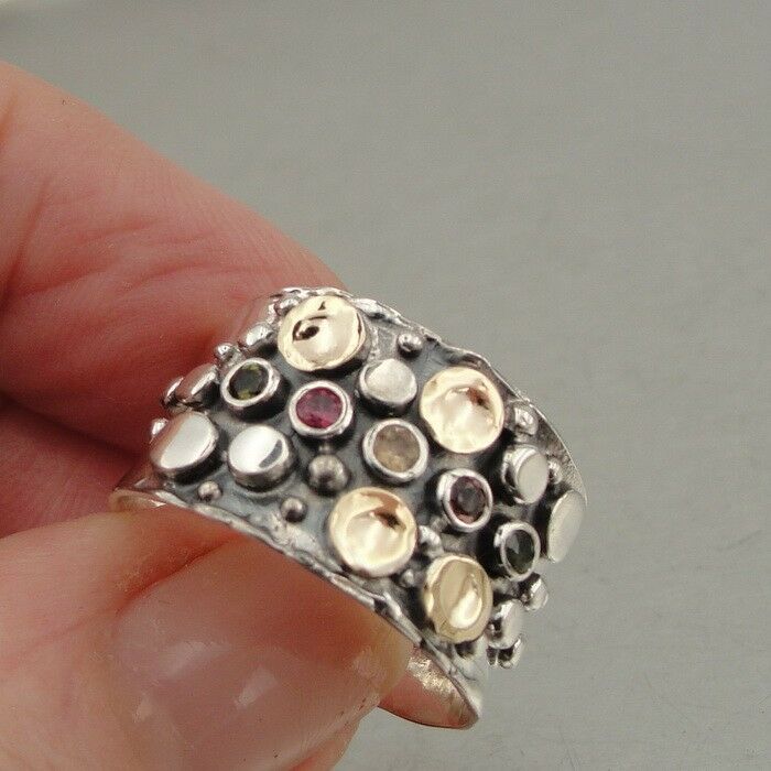 Hadar Designers Handmade 9k Gold 925 Silver Tourmaline Ring 6,7,8,9,10 (I r487