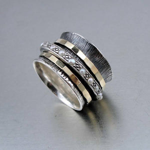 Hadar Designers Swivel 9k Gold Sterling Silver Pearl Ring size 6,7,8,9,10(I r574
