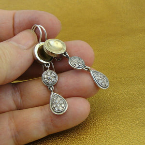 Hadar Designers 9k Yellow Gold 925 Silver Zircon Long Earrings Handmade Art (Sy