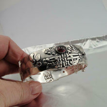 Load image into Gallery viewer, Hadar Designers 925 Sterling Silver Red Garnet Bangle Bracelet Handmade (b 77)y