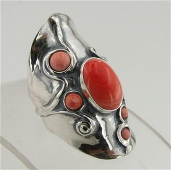 Hadar Designers Coral Ring 7,8,9,10 Handmade Artist 925 Sterling Silver  (H 174)