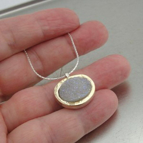 Hadar Designers 9k Yellow Gold 925 Silver Opal Druzy Pendant Handmade (I n250)