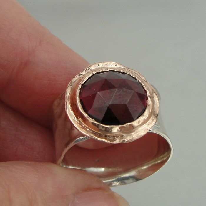 Hadar Designers Handmade 9k Yellow Gold 925 Silver Garnet Ring 6,7,8,9,10(I r137