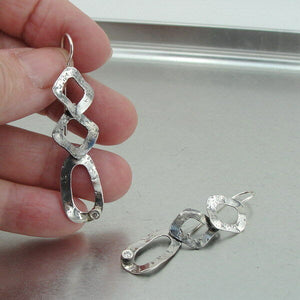 Hadar Designers 925 Sterling Silver Zircon Earrings Handmade Long Artistic (S