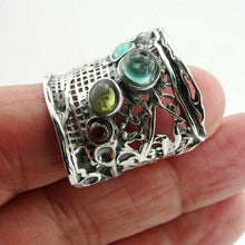 Load image into Gallery viewer, Hadar Designers Sterling Silver Green Blue Tourmaline Ring 7,8,9,10 (H 144)