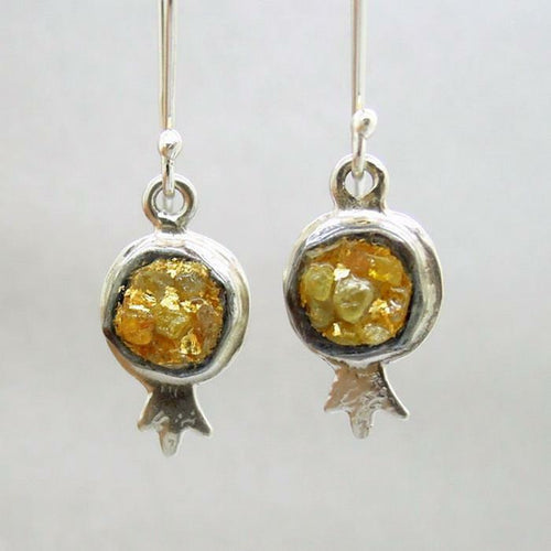 Hadar Designers NEW Raw Diamond 24k Gold 925 Silver Pomegranate Earrings (AS