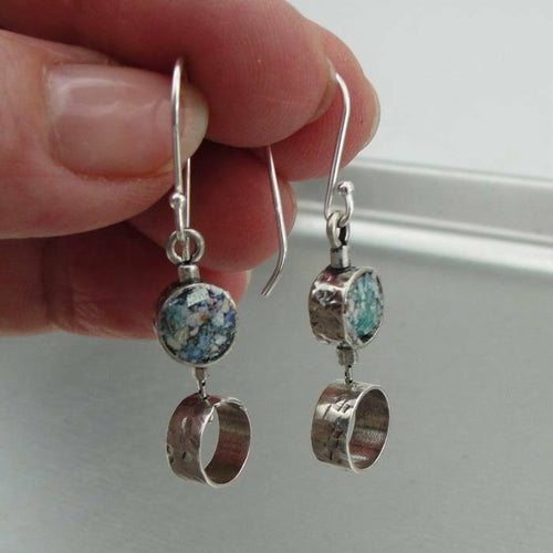Hadar Designers Israel handmade Long S Silver Roman Glass Earrings (as 410713)