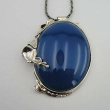 Load image into Gallery viewer, Hadar Designers Blue Agate Pendant Handmade Large 925 Sterling Silver  (H 435) 