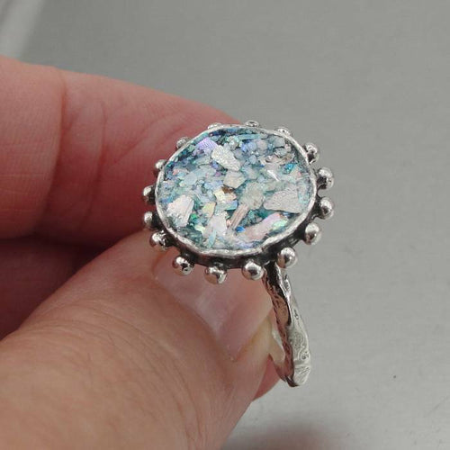 Hadar Designers Handmade Sterling Silver Roman Glass Ring size 6,7,8,9,10 (as)