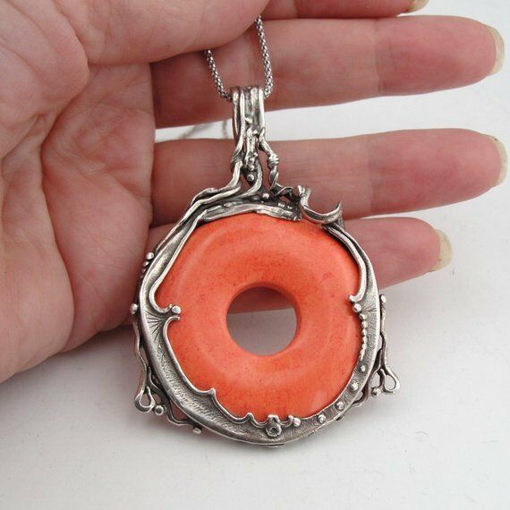 Hadar Designers Handmade Large Sterling Silver Pink Coral Pendent (H 494D) SALE