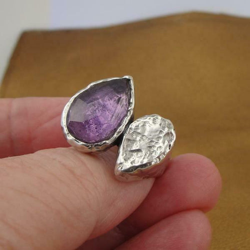 Hadar Designer Sterling Silver Amethyst size 7,8,9 Ring Artistic Handmade (As)8y