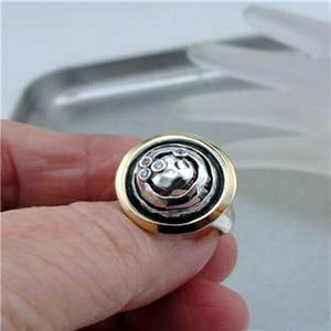 Hadar Designers Yellow Gold Sterling Silver Zircon Ring sz 6, 6.5 Handmade()SALE