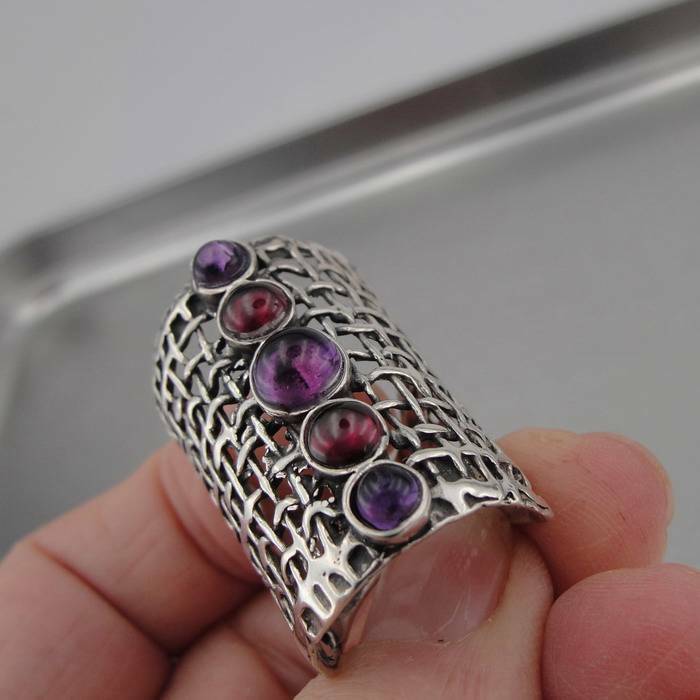 Hadar Designers Sterling Silver Garnet Amethyst Ring 6,7,8,9,10 Handmade (H 1142