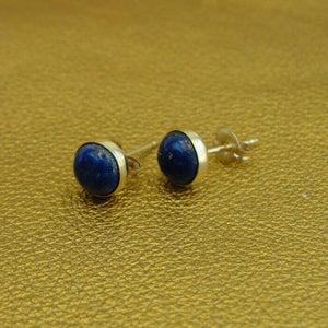 Hadar Designers Handmade 14k Yellow Gold Fil 7mm Lapis Lazuli Stud Earrings (v)y
