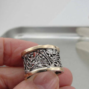 Hadar Designers Filigree 9k Yellow Gold Sterling Silver Ring 7,8,9,10,10.5,11(Sy