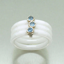 Load image into Gallery viewer, Hadar Designer Handmade White Ceramic 925 Silver Blue Topaz Ring 6,7,8,9(I r888 