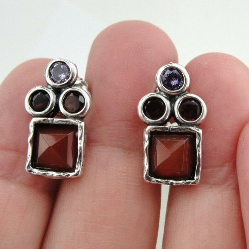 Hadar Designers Handmade 925 Sterling Silver Carnelian Stud Earrings (as) SALE