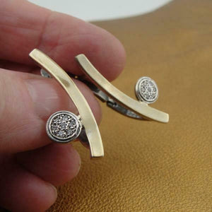 Hadar Designers 9K Yellow Gold 925 Silver Earrings White Zircon Handmade Deco