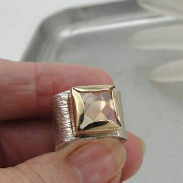 Hadar Designer 9k Yellow Gold 925 Silver Champagne Ring 6,6.5,7 Handmade () SALE