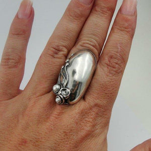 Hadar Designers White Pearl Ring 925 Silver Handmade Impressive 7,8,9,10 (H 170)