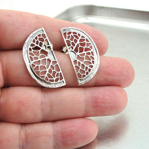 Hadar Designers 925 Sterling Silver Stud Earrings Handmade Artistic Gift (V)SALE