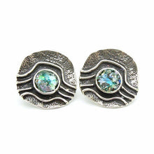 Load image into Gallery viewer, Hadar Designers 925 Sterling Silver Roman Glass Stud Earrings Handmade(AS 422814