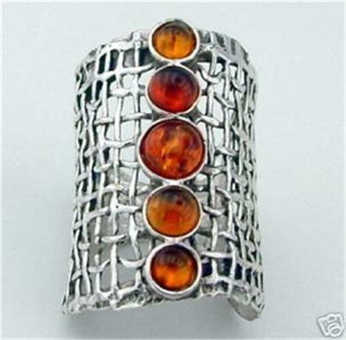 Hadar Designers Handmade Art Sterling Silver Amber Ring 6,7,8,9,10 (H 1142b