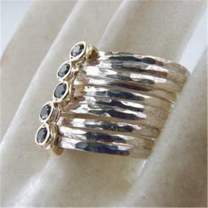 Hadar Designers Handmade 9k Gold Silver Black Diamond Ring 6,7,8,9,10 (I r416