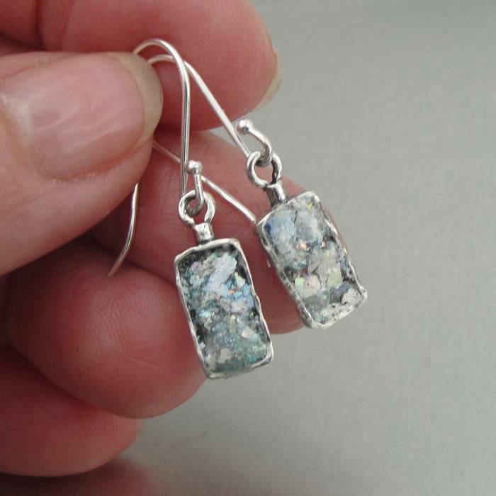 Hadar Designers Roman Glass Earrings Handmade 925 Sterling Silver (as 409714)