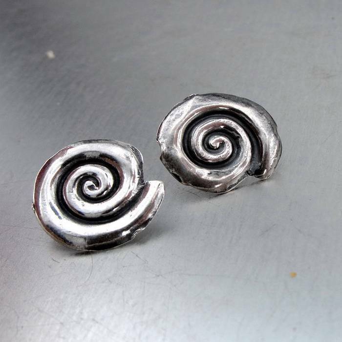 Hadar Designers Handmade Spiral 925 Sterling Silver Stud Post Earrings (H) SALE