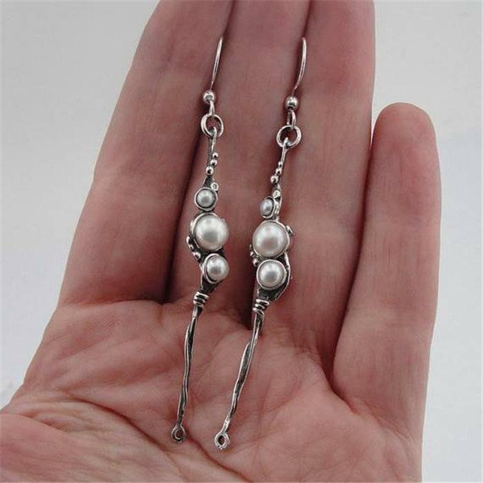 Hadar Designers 925 Sterling Silver White Pearl Earrings Handmade Dangle (H 2101