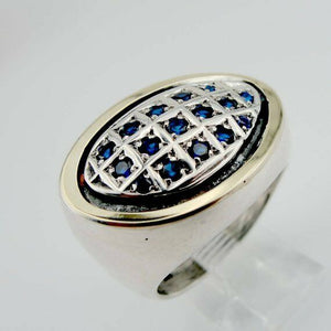 Hadar Designers Ring 9k Yellow Gold 925 Silver Blue Sapphire Handmade 7,8,9 (MS