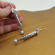 Load image into Gallery viewer, Hadar Designers Handmade Long 925 Sterling Silver Pearl Earrings (H) SALE
