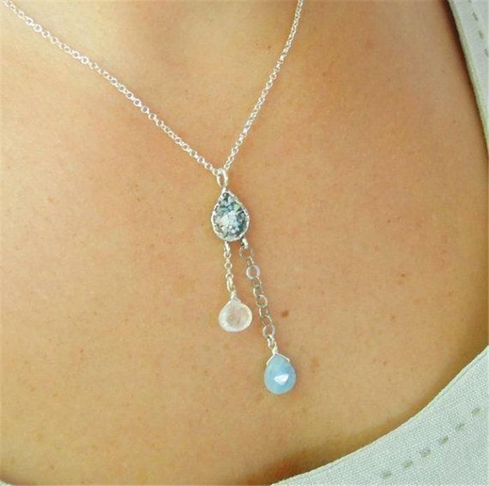 Hadar Designers Sterling Silver Roman Glass Moonstone Aquamarine Pendant (AS)