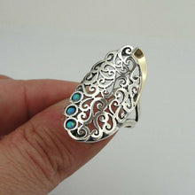 Load image into Gallery viewer, Hadar Designers Filigree 9k Gold Sterling Silver Blue Opal Ring  6,7,7.5,8,9 (ms