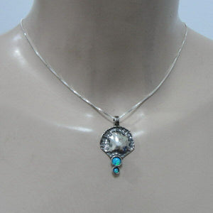 Hadar Designers Handmade 925 Sterling Silver Blue Opal Pendant Chain Necklace(H