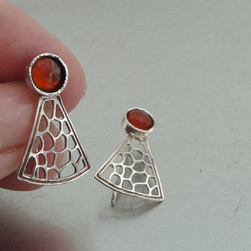 Hadar Designers 925 Sterling Silver Carnelian Earrings Artistic Handmade Gift (V