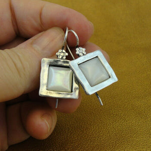 Hadar Designers MOP Mother of Pearl Earrings Pendant Set 925 Silver Handmade (MS