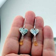 Load image into Gallery viewer, Hadar Designers Heart Citrine 925 Silver Roman Glass Handmade Earrings (as) SALE