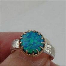 Load image into Gallery viewer, Hadar Designers 9k Yellow Gold 925 Silver Blue Opal Filigree Ring 6,7,8,9(I r343