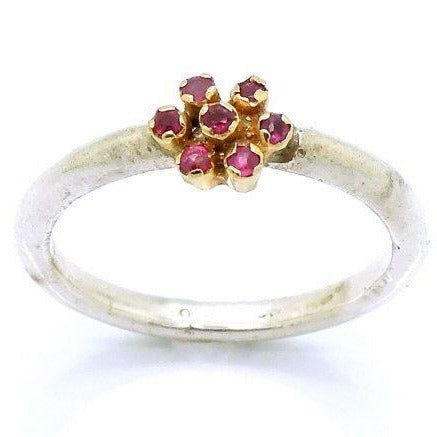 Hadar Designers 9k Gold 925 Silver Ruby Ring size 7.5 Delicate Floral (I R847) Y