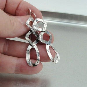 Hadar Designers 925 Sterling Silver Zircon Earrings Handmade Long Artistic (S