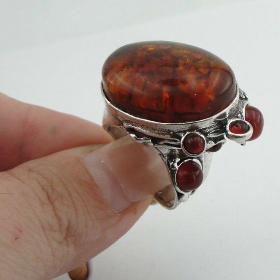 Hadar Designers Baltic Amber Ring Handmade Sterling Silver sz 7,8,9,10 (H 102b