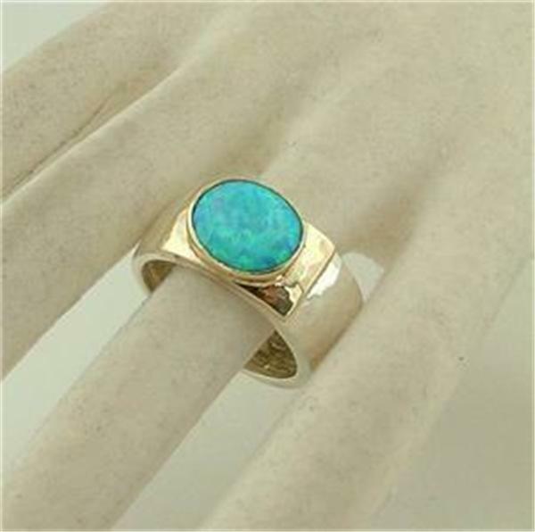 Hadar Designers Handmade 925 Silver 9k Gold Blue Opal Ring sz 6,7,8,9,10 (I R64