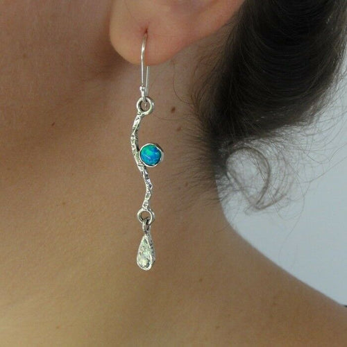 Hadar Designers Handmade Sterling Silver Opal Roman Glass Earrings (as 140361)