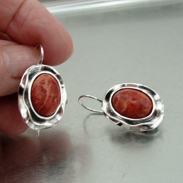 Hadar Designers Handmade Drop Dangle Sterling Silver Coral Earrings(H) SALE