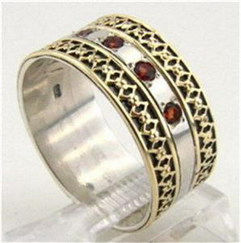 Hadar Designers 9k Yellow Gold 925 Silver garnet Ring 5,6,7,8,9 Handmade (I r254