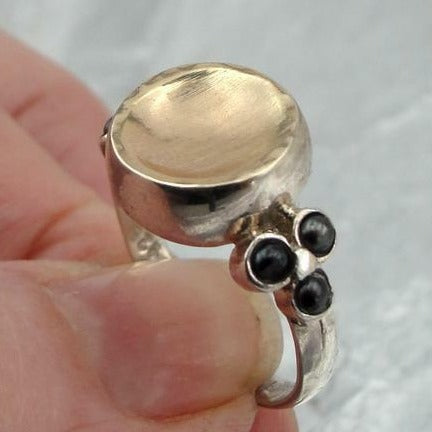 Hadar Designer Handmade 9k Yellow Gold Silver Black Pearl Ring 6.5,7,8,9(I r333y