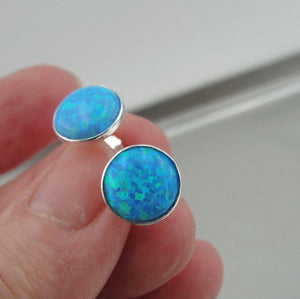 Hadar Designer Handmade 10mm mosaic Opal Sterling Silver Stud Earrings (V) Gift