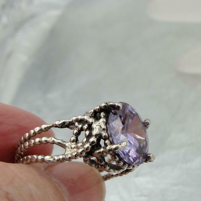 Hadar Designers Lavender Zircon Ring sz 7.5,8 925 Sterling Silver Handmade (sp)Y